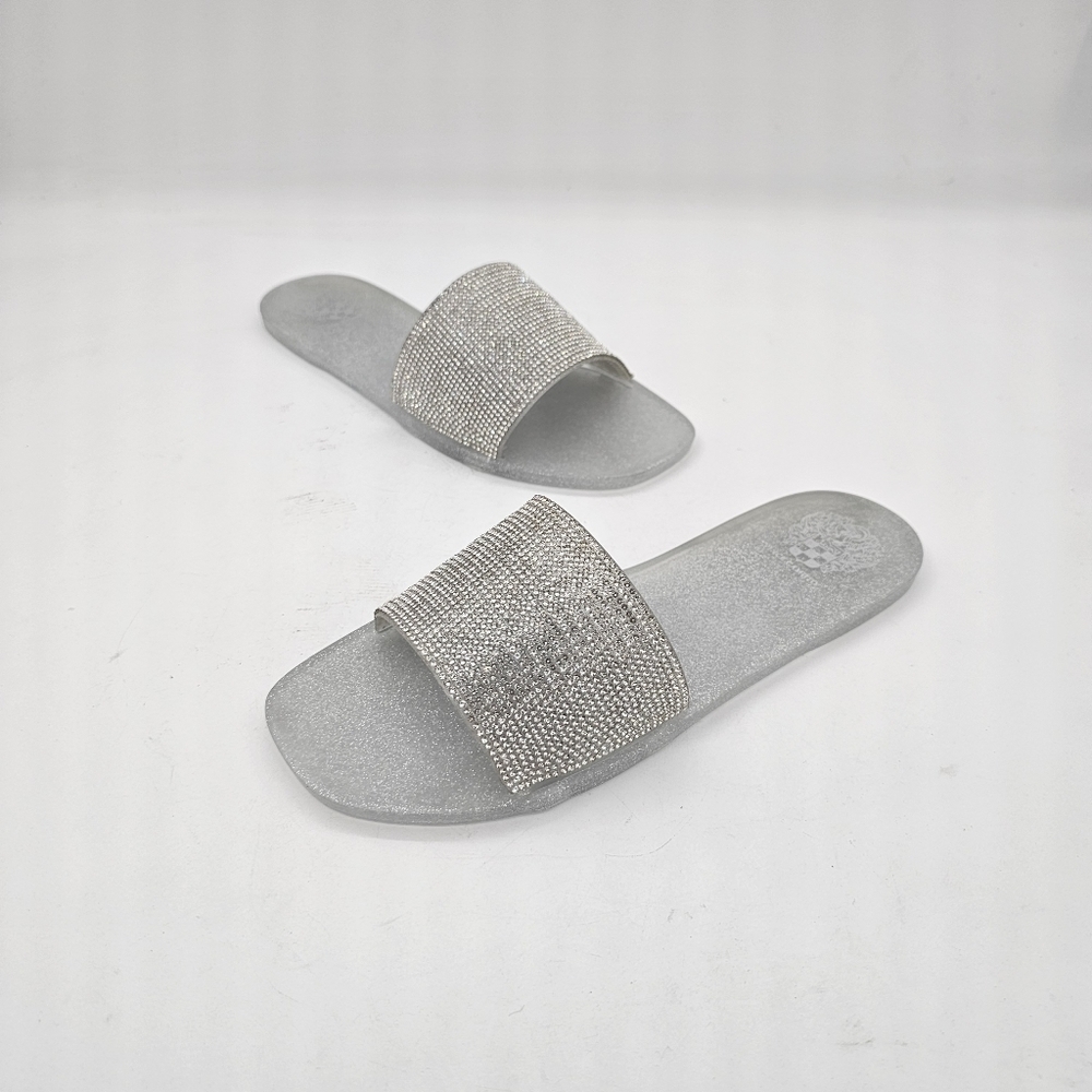 NIB Vince Camuto Embellished Metallic Silver Sparkle Jaquell Jelly Slide Sandal - Picture 13 of 15